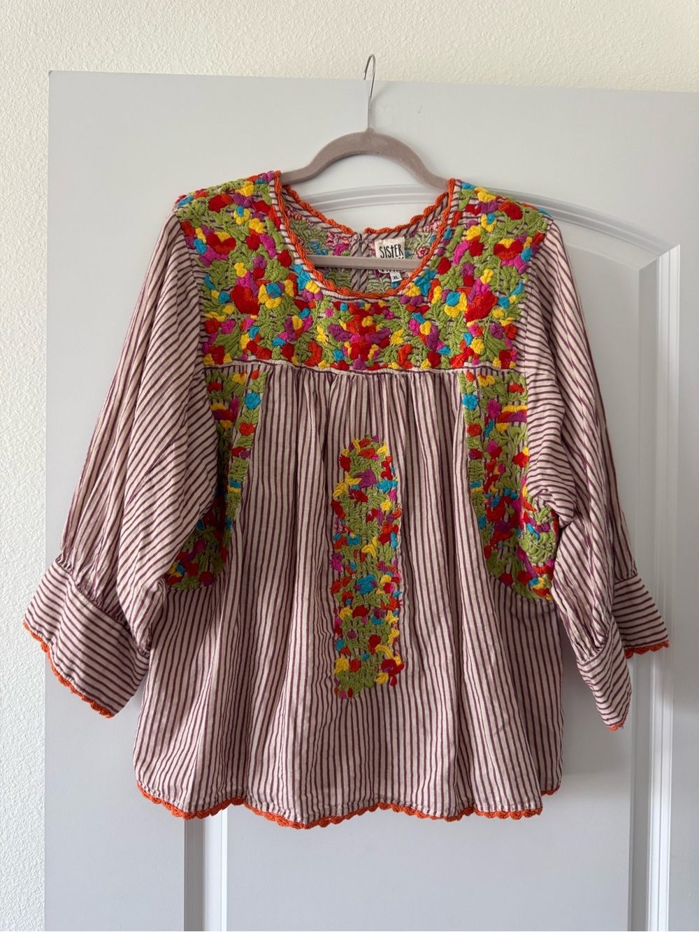 100% Cotton Sister Mary Embroidered Blouse Size XL